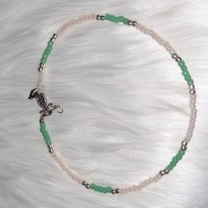 Dainty Beaded BB choker necklace with bird clasp charm Signed